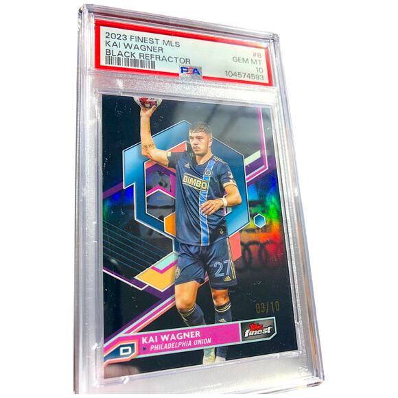 2023 Topps Finest MLS Black Refractor 8 Kai Wagner Philadelphia Union /10 PSA 10 - Picture 3 of 7
